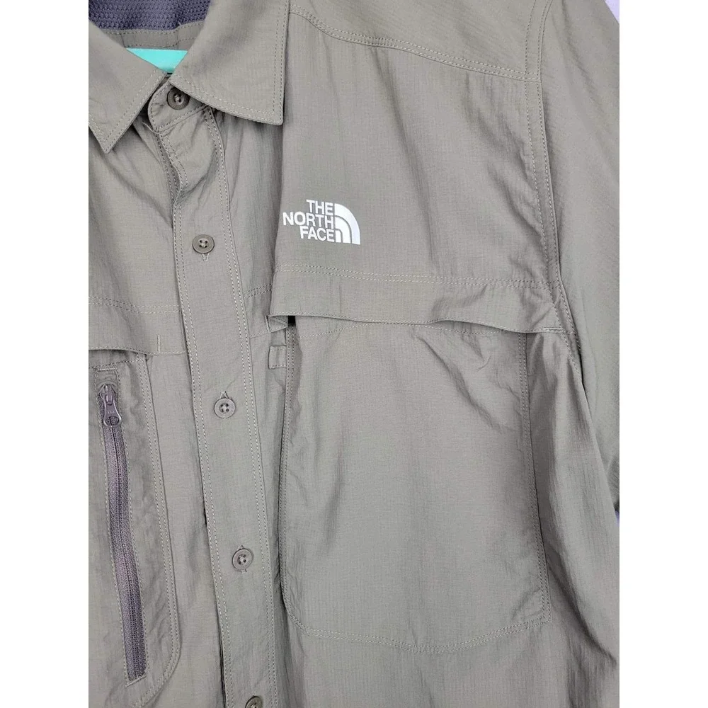 The North Face Mens XL‎ TALL Short Sleeve Button Up Shirt Khaki Outdoor